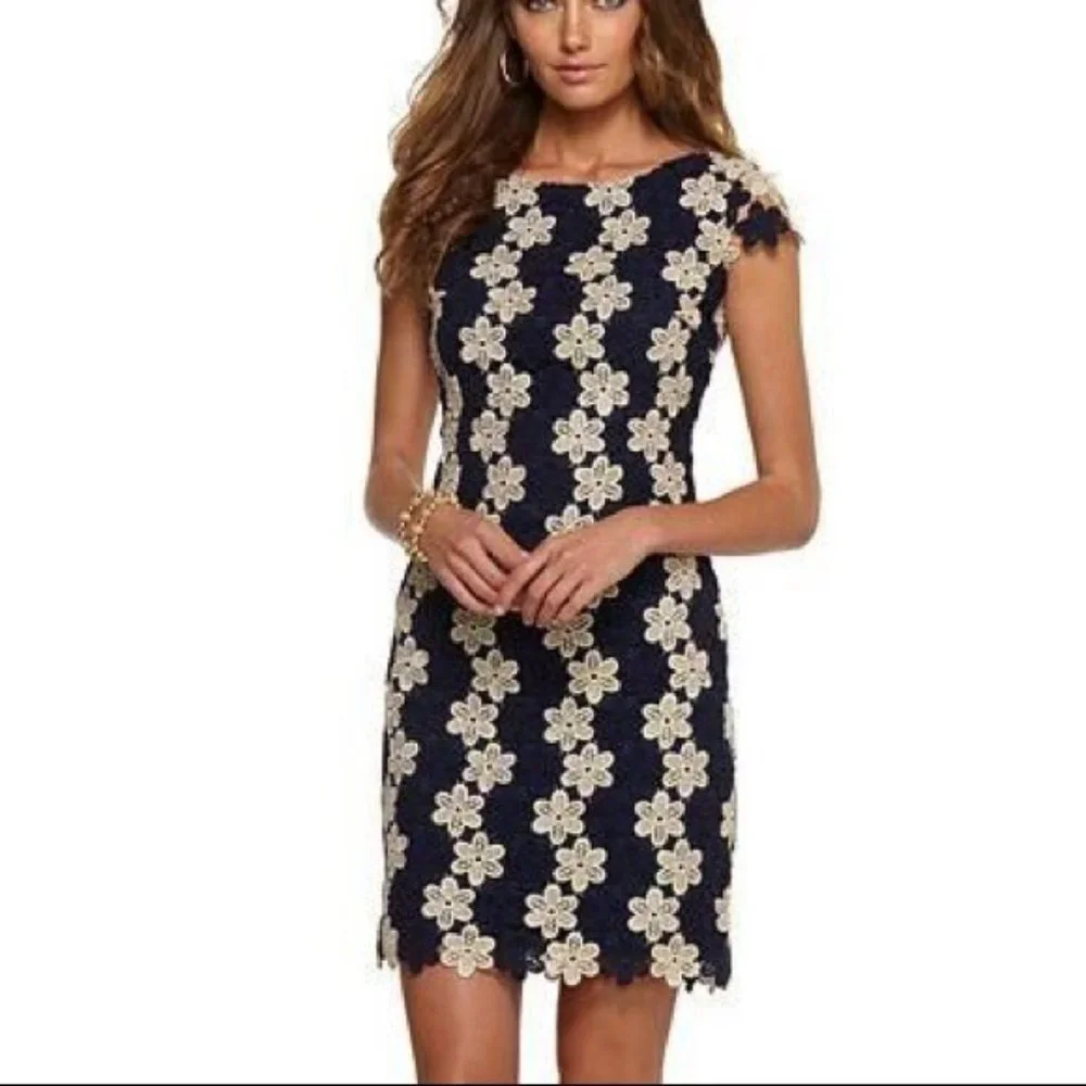 Lilly Pulitzer Barbara Dress in Navy and Gold.  SZ 00